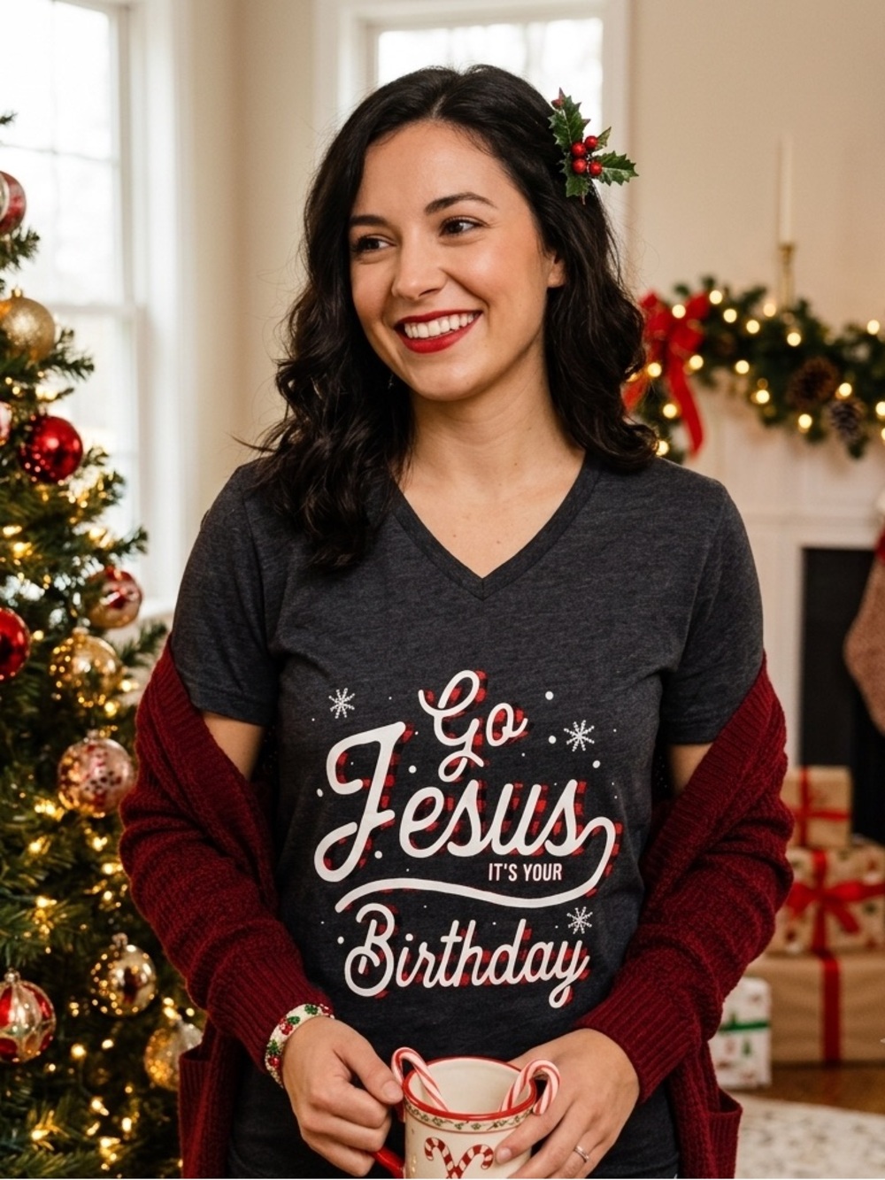 Next Level Apparel Charcoal T-Shirt, Christmas Shirt, Women’s Size Small, V-Neck